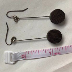 silver and brown wood circle earrings